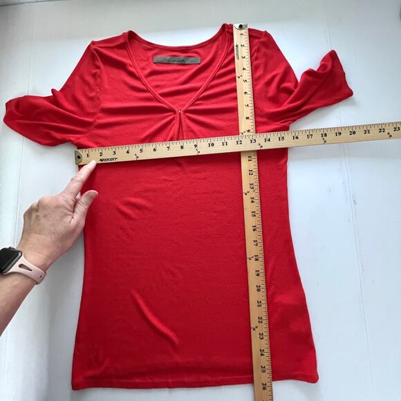 Enza Costa Women's NEW Stretch Silk Knit Half Sleeve Keyhole Top Size XL Red - Picture 8 of 9